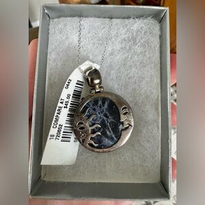 Sterling Silver Blue Stone Sun Moon Pendant Necklace